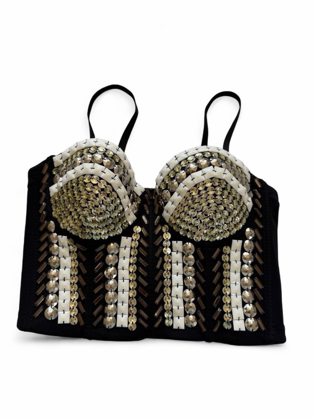 WYLDR Black Sequin & Gold Embellished Bustier